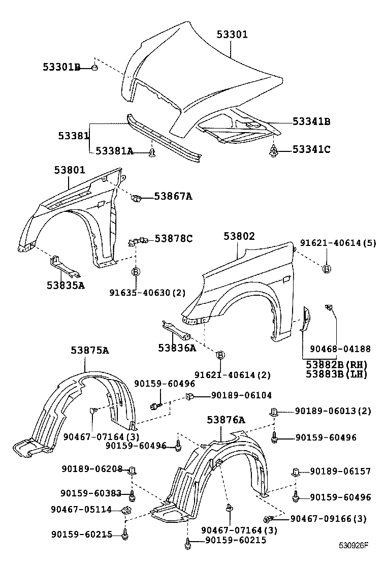 53811-63010 FENDER SUB-ASSY, FRONT RH product image