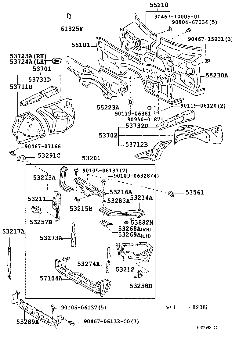 Toyota 53702-30701 APRON SUB-ASSY, FRONT FENDER, LH
