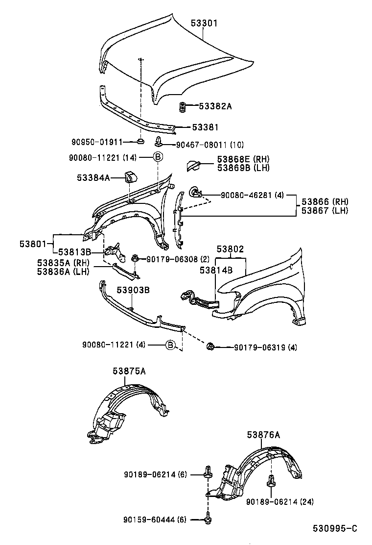 Toyota 52523-0C010 RETAINER, FRONT BUMPER FILLER, NO.3