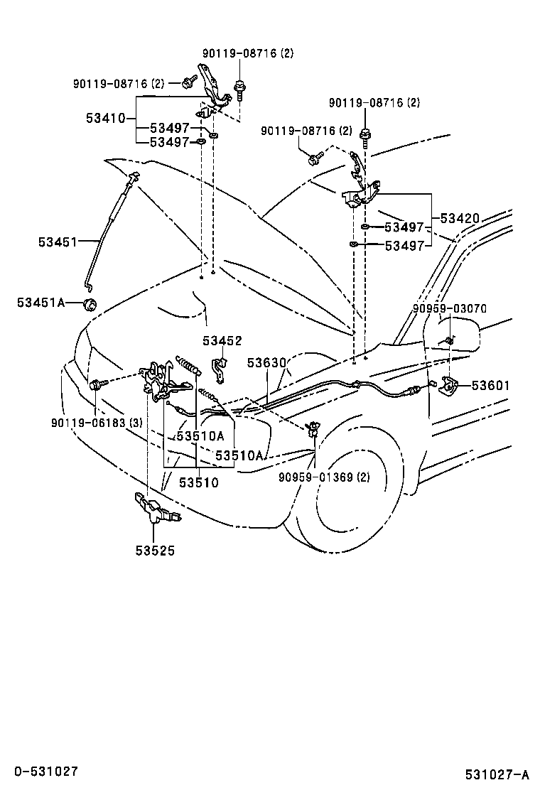 Toyota 53630-48020 CABLE ASSY, HOOD LOCK CONTROL