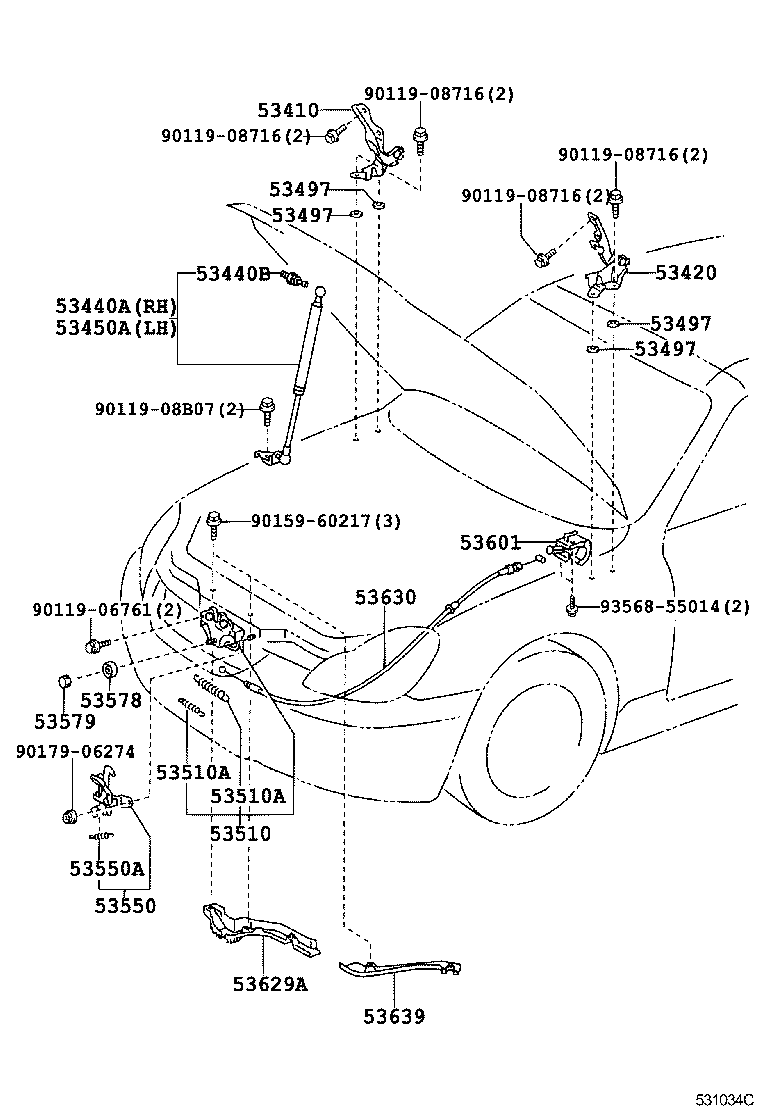 Toyota 53420-24050 HINGE ASSY, HOOD, LH