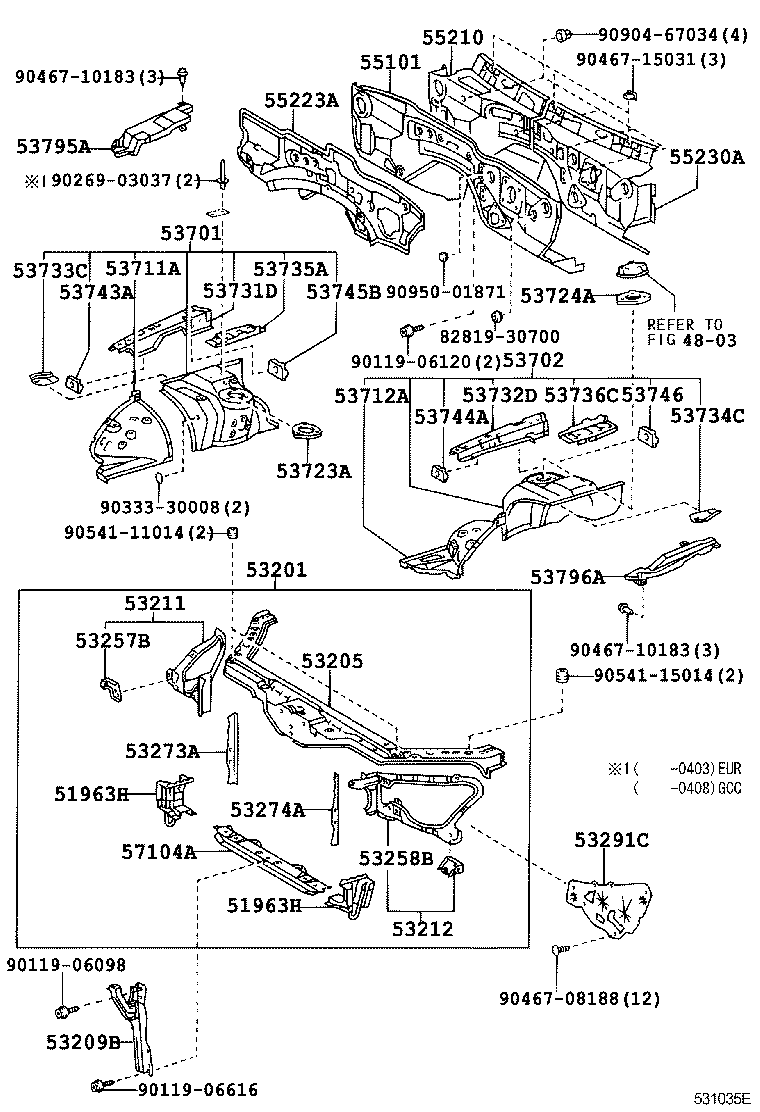 53732-24040 MEMBER, FRONT APRON TO COWL SIDE, UPPER LH product image