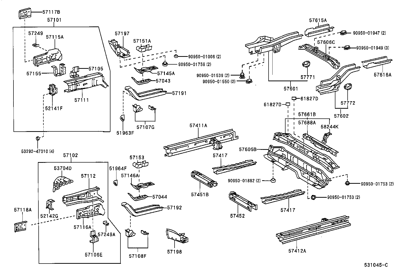 Toyota 57145-0D020 REINFORCEMENT, FRONT SIDE MEMBER, REAR RH