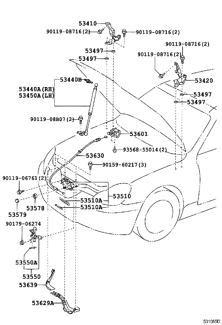 53630-24070 CABLE ASSY, HOOD LOCK CONTROL product image