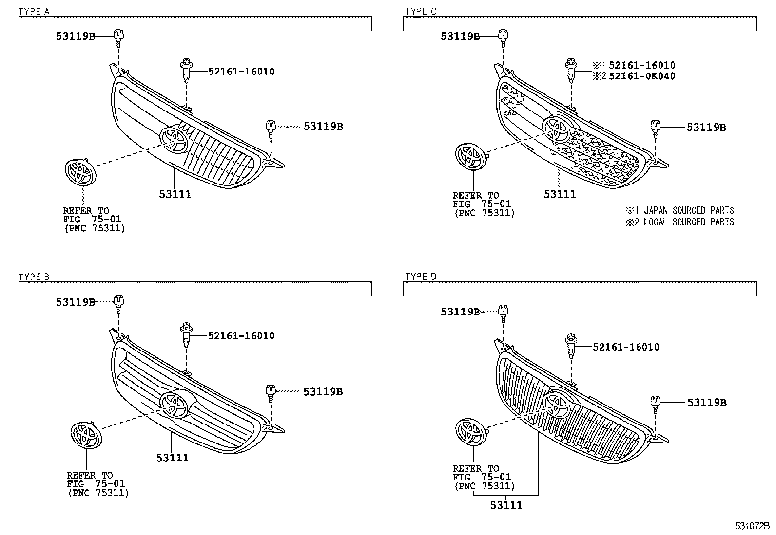 53111-02380 GRILLE, RADIATOR product image