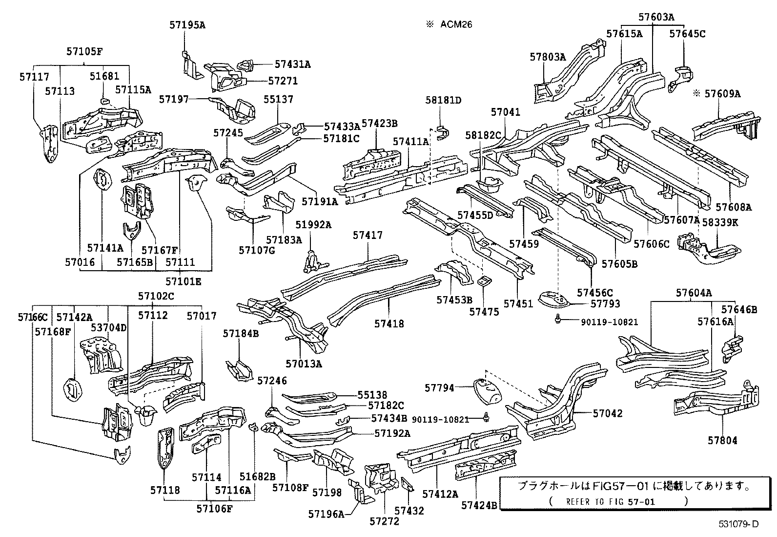 57013-44040 MEMBER SUB-ASSY, FLOOR, FRONT RH product image
