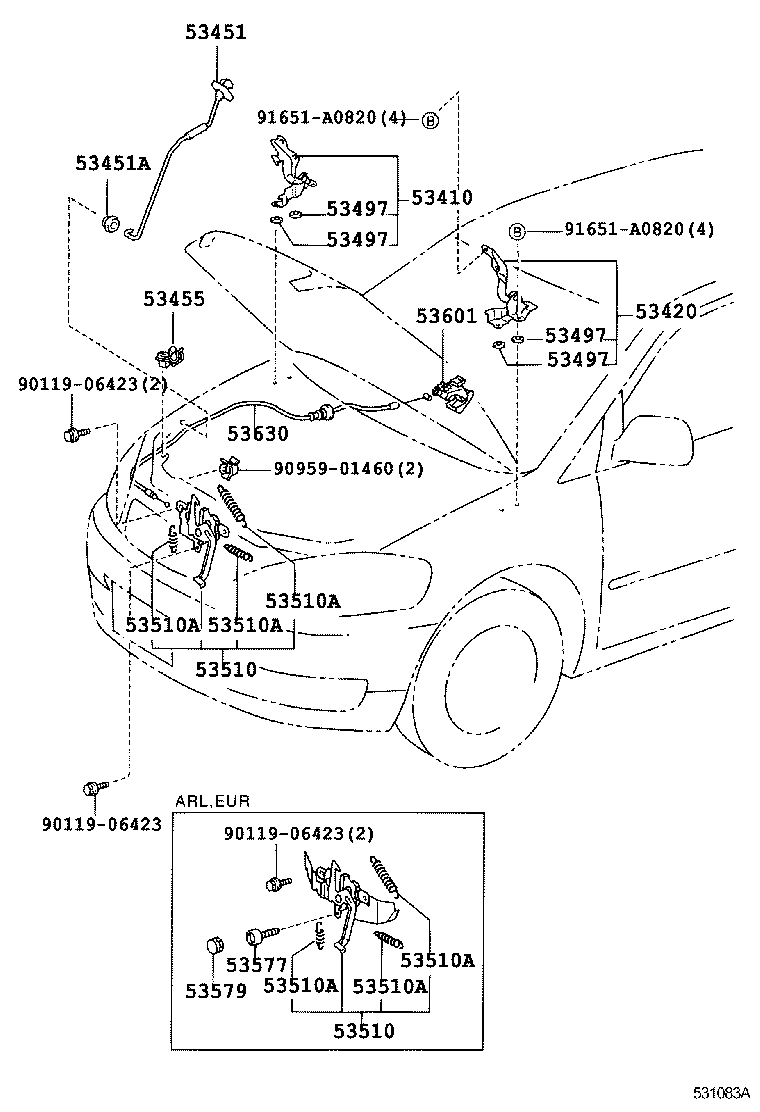 53630-44090 CABLE ASSY, HOOD LOCK CONTROL product image