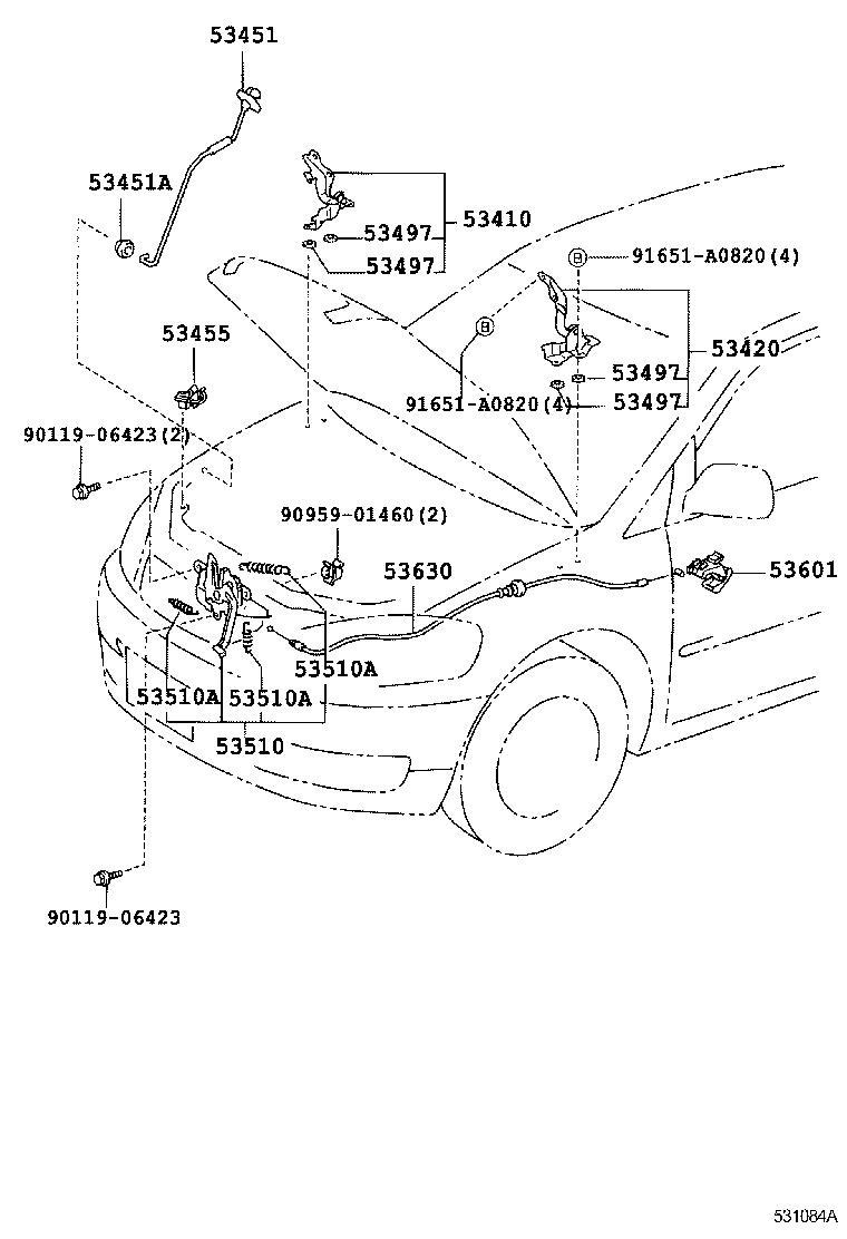 53630-44090 CABLE ASSY, HOOD LOCK CONTROL product image