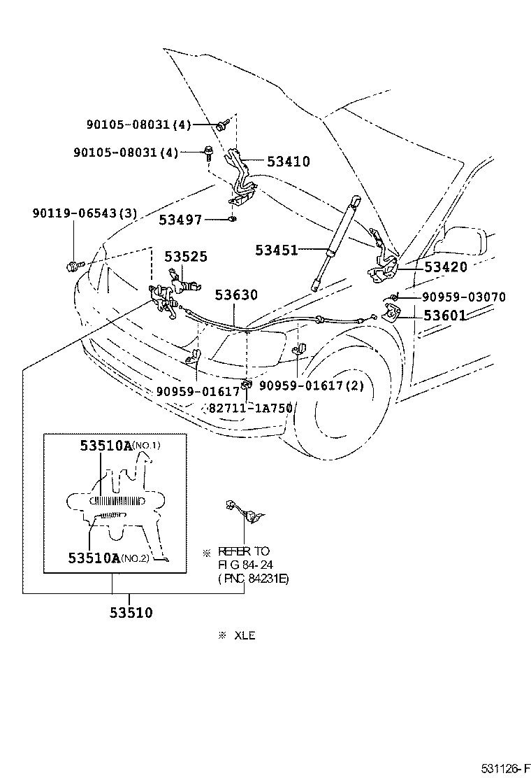 Toyota 53630-33110 CABLE ASSY, HOOD LOCK CONTROL