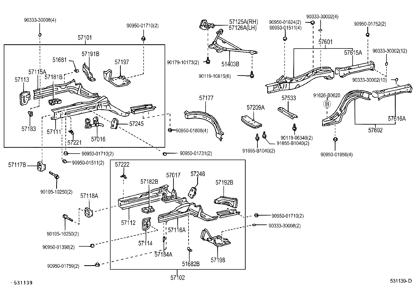 57101-30102 MEMBER SUB-ASSY, FRONT SIDE, RH product image