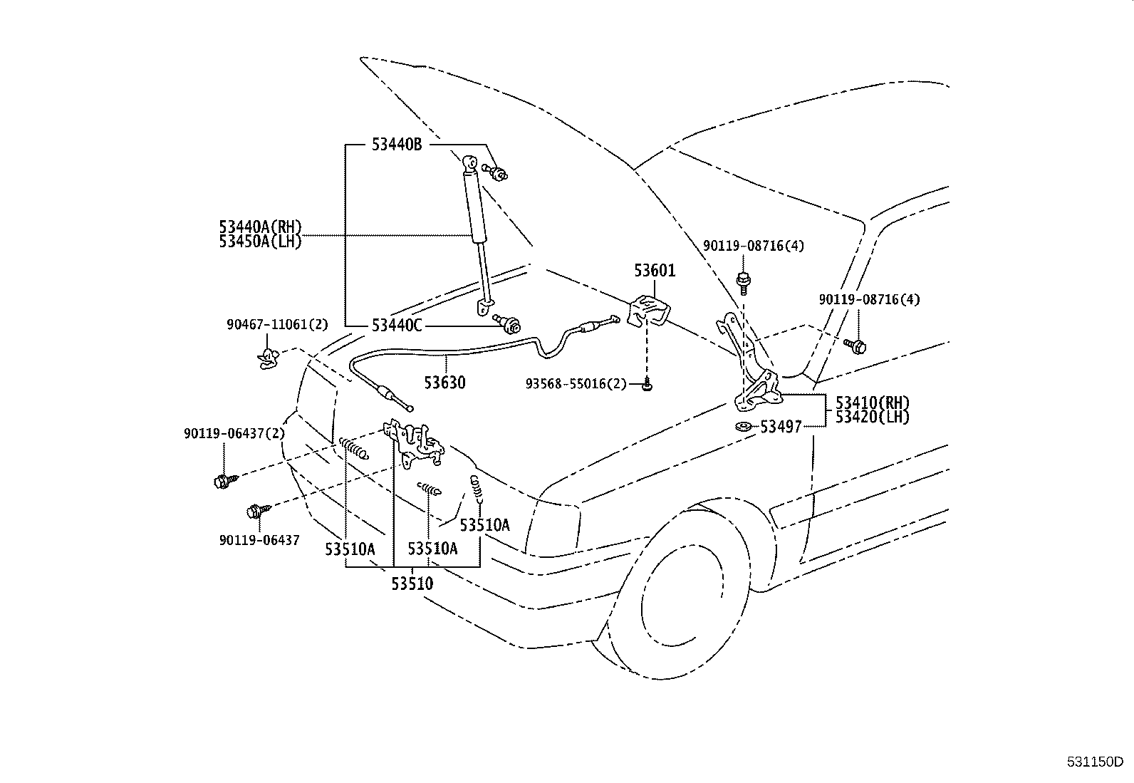 53450-49015 SUPPORT ASSY, HOOD, LH product image