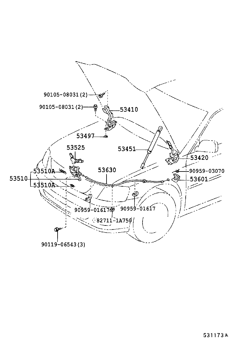 53510-33231 LOCK ASSY, HOOD product image