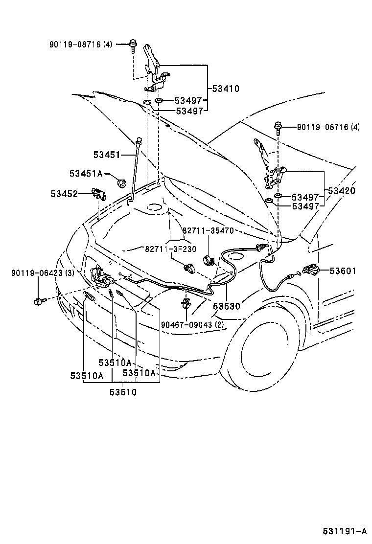 53452-13010 HOLDER, HOOD STAY product image