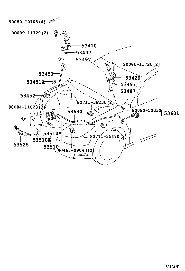 Toyota 53630-02060 CABLE ASSY, HOOD LOCK CONTROL