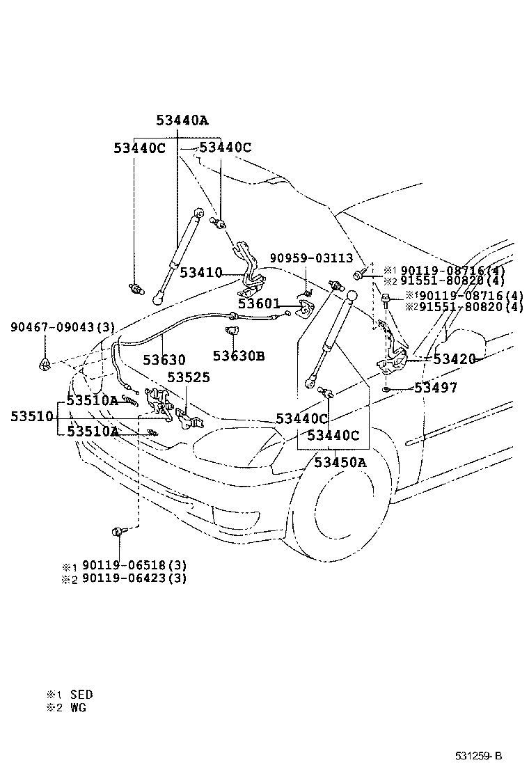 53630-22240 CABLE ASSY, HOOD LOCK CONTROL product image