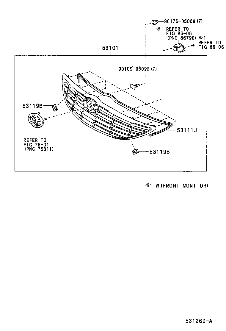 53101-06010 GRILLE SUB-ASSY, RADIATOR product image