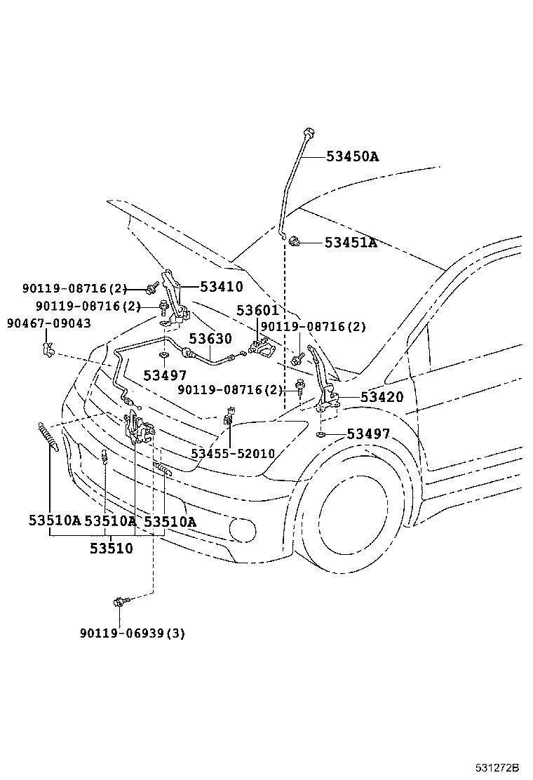 53510-52100 LOCK ASSY, HOOD product image