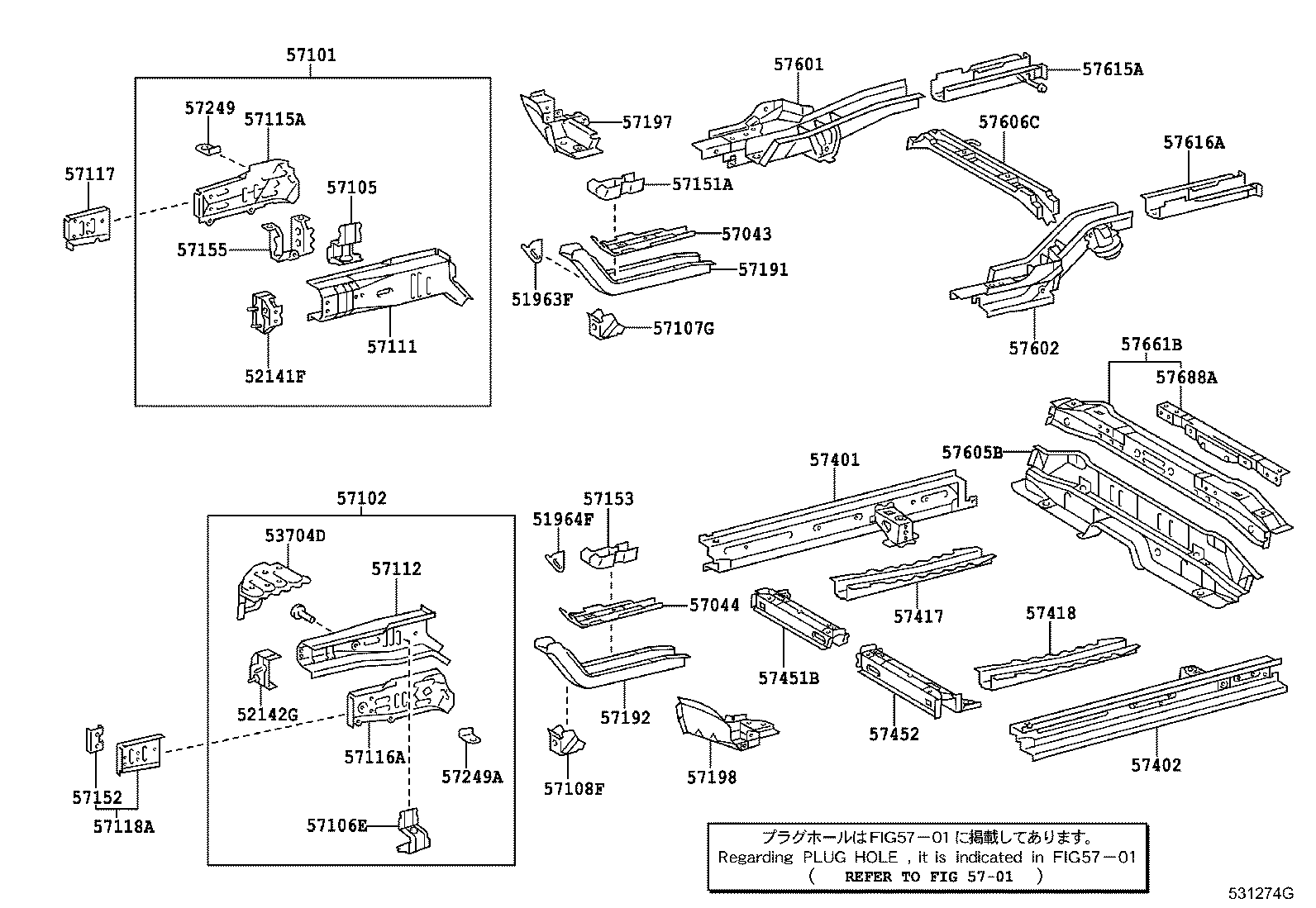 57402-52091 MEMBER SUB-ASSY, MAIN FLOOR SIDE, LH product image
