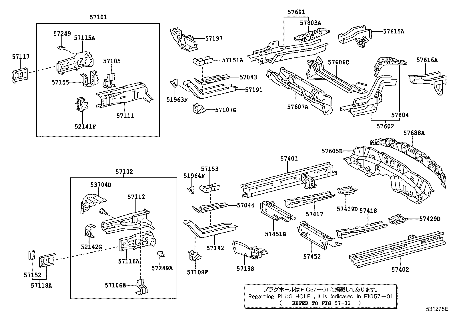 57402-52091 MEMBER SUB-ASSY, MAIN FLOOR SIDE, LH product image