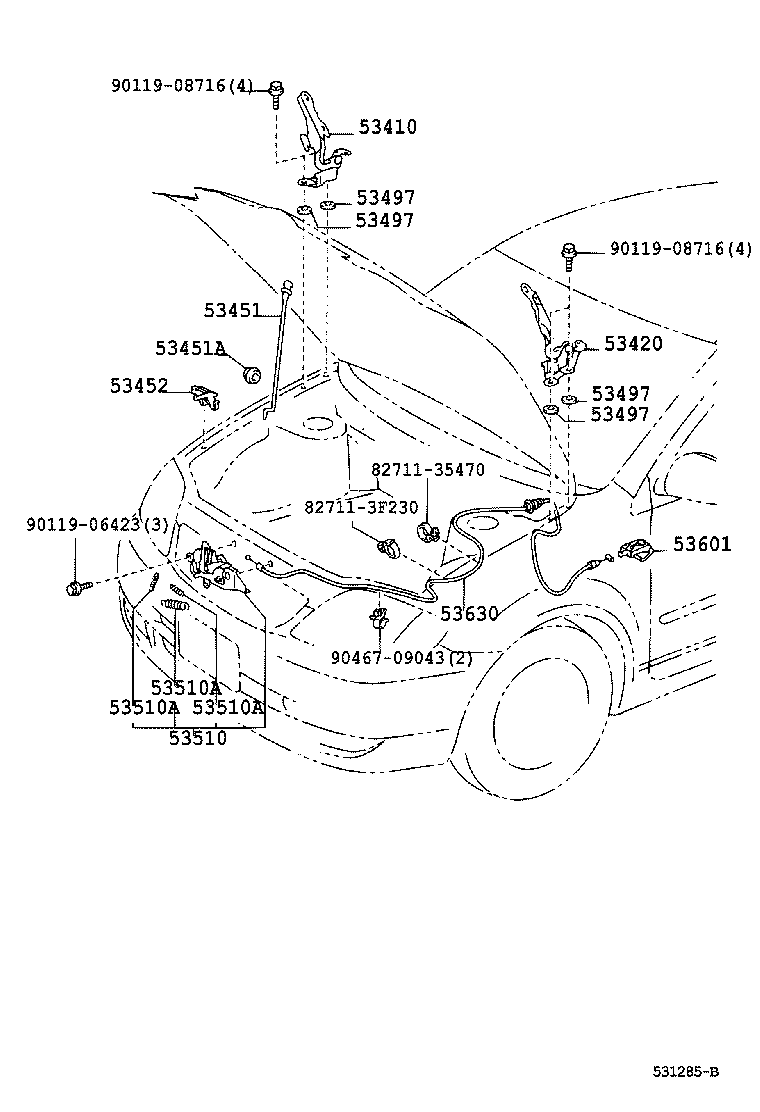 53630-02080 CABLE ASSY, HOOD LOCK CONTROL product image