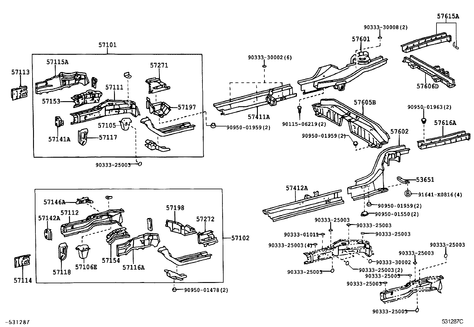 57402-02110 MEMBER, FLOOR SIDE, INNER LH product image