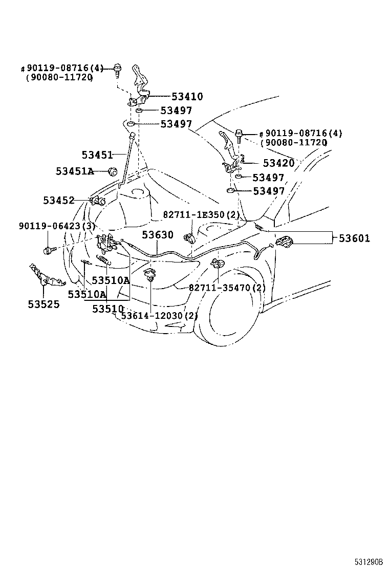 Toyota 53630-02061 CABLE ASSY, HOOD LOCK CONTROL