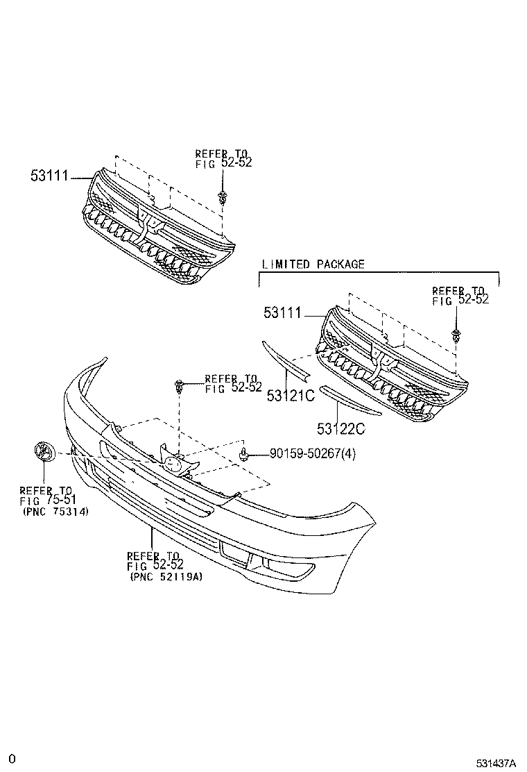 Toyota 53101-08060 GRILLE SUB-ASSY, RADIATOR