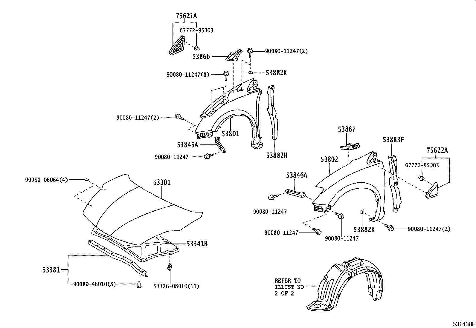 Toyota 53876-AE020 LINER, FRONT FENDER, LH