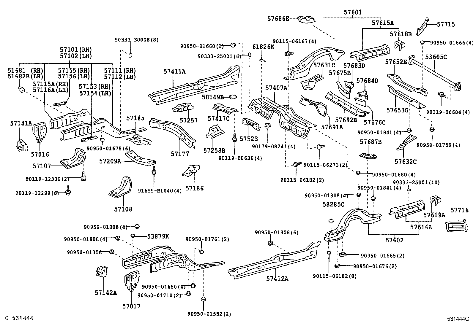 57615-40902 MEMBER, REAR FLOOR SIDE, REAR RH product image