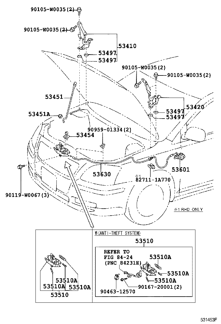 53630-05040 CABLE ASSY, HOOD LOCK CONTROL product image
