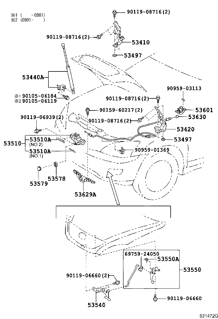 Toyota 53630-48030 CABLE ASSY, HOOD LOCK CONTROL
