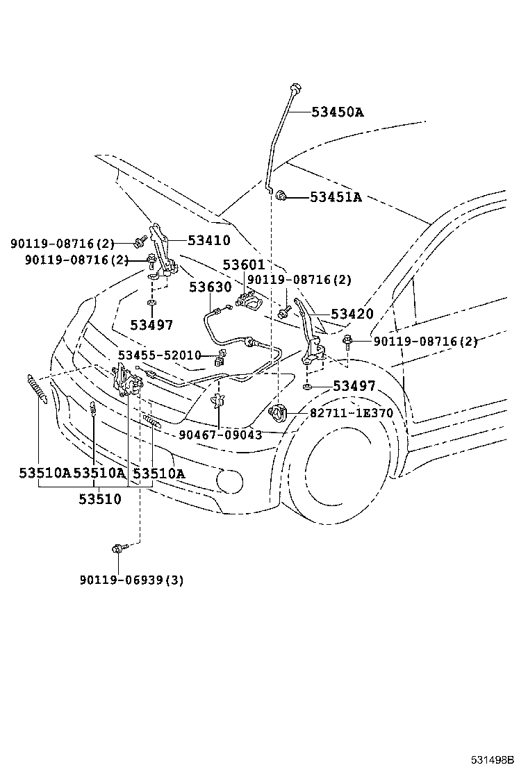 Toyota 53630-52051 CABLE ASSY, HOOD LOCK CONTROL