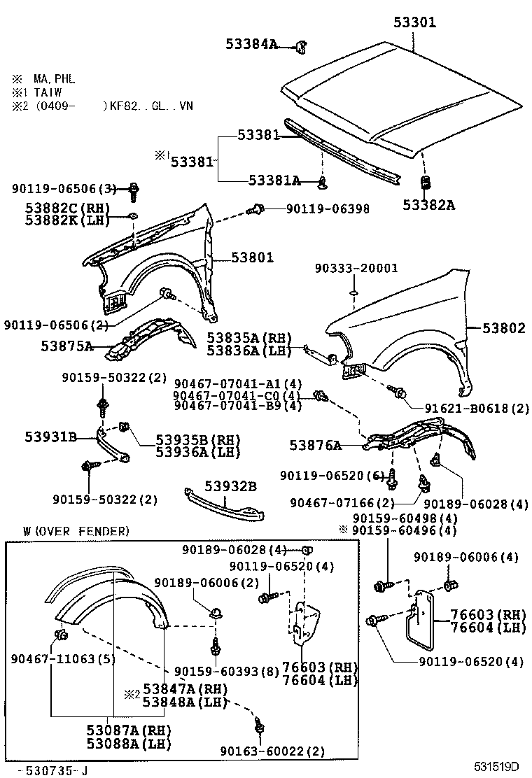 53801-0B070 FENDER SUB-ASSY, FRONT RH product image