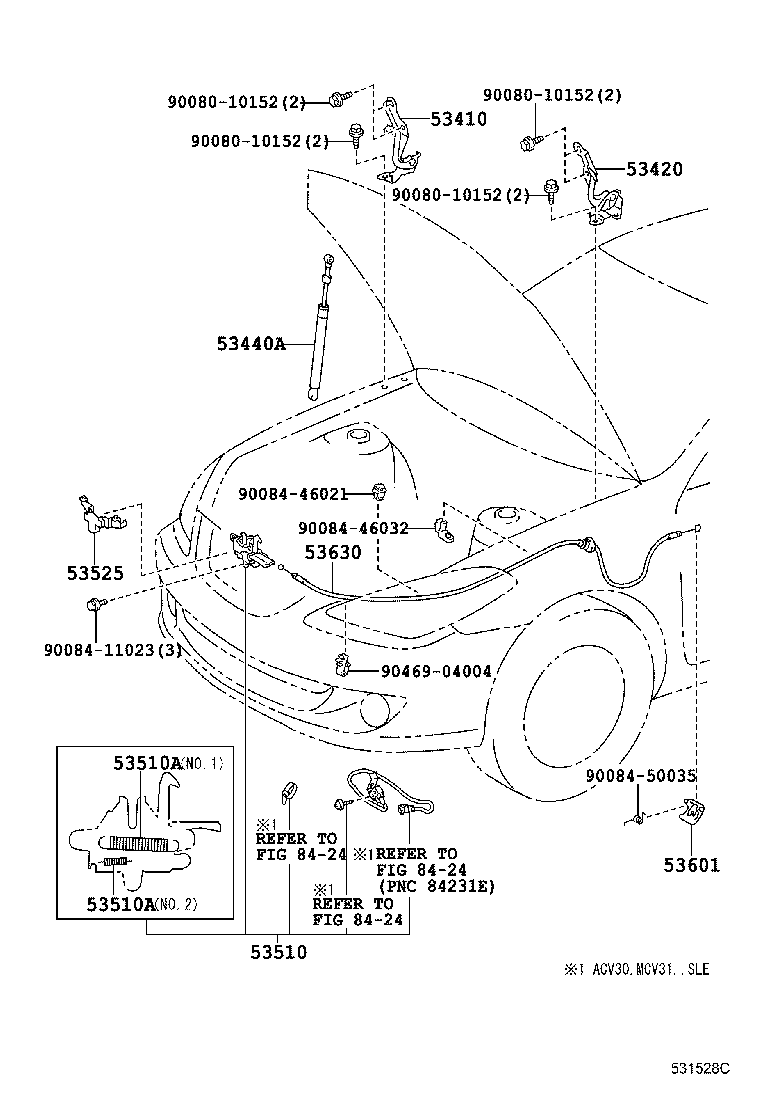 Toyota 53630-AA030 CABLE ASSY, HOOD LOCK CONTROL