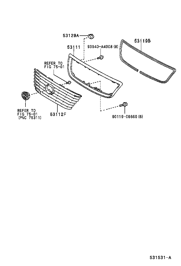 53141-50020 GARNISH, RADIATOR GRILLE, LOWER RH product image