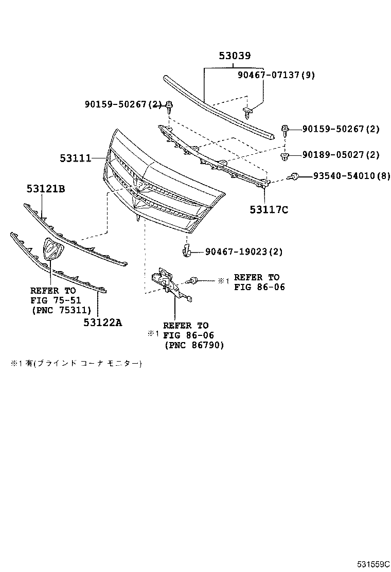 53121-58010 MOULDING, RADIATOR GRILLE, UPPER product image