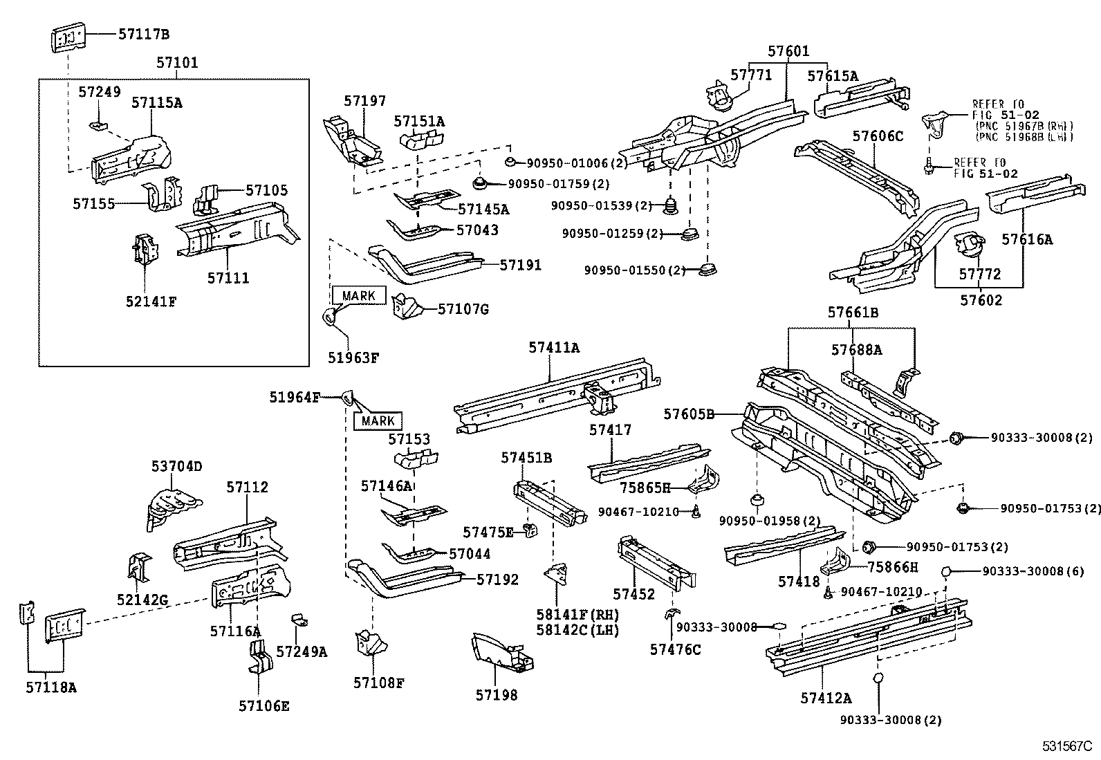Toyota 57078-52020 BOX, TORQUE, FRONT LH