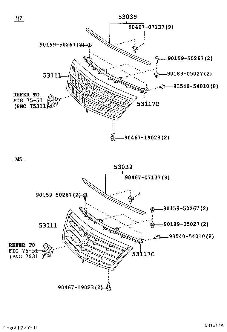 53111-58010 GRILLE, RADIATOR product image