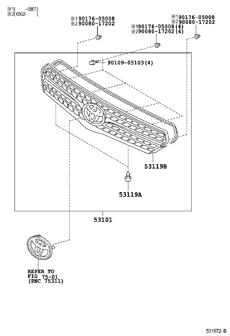 Toyota 53101-02080 GRILLE SUB-ASSY, RADIATOR