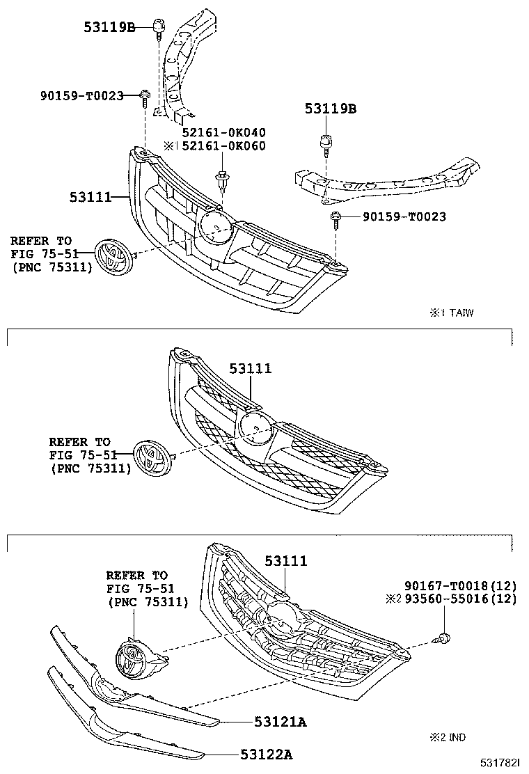 53111-0K080 GRILLE, RADIATOR product image