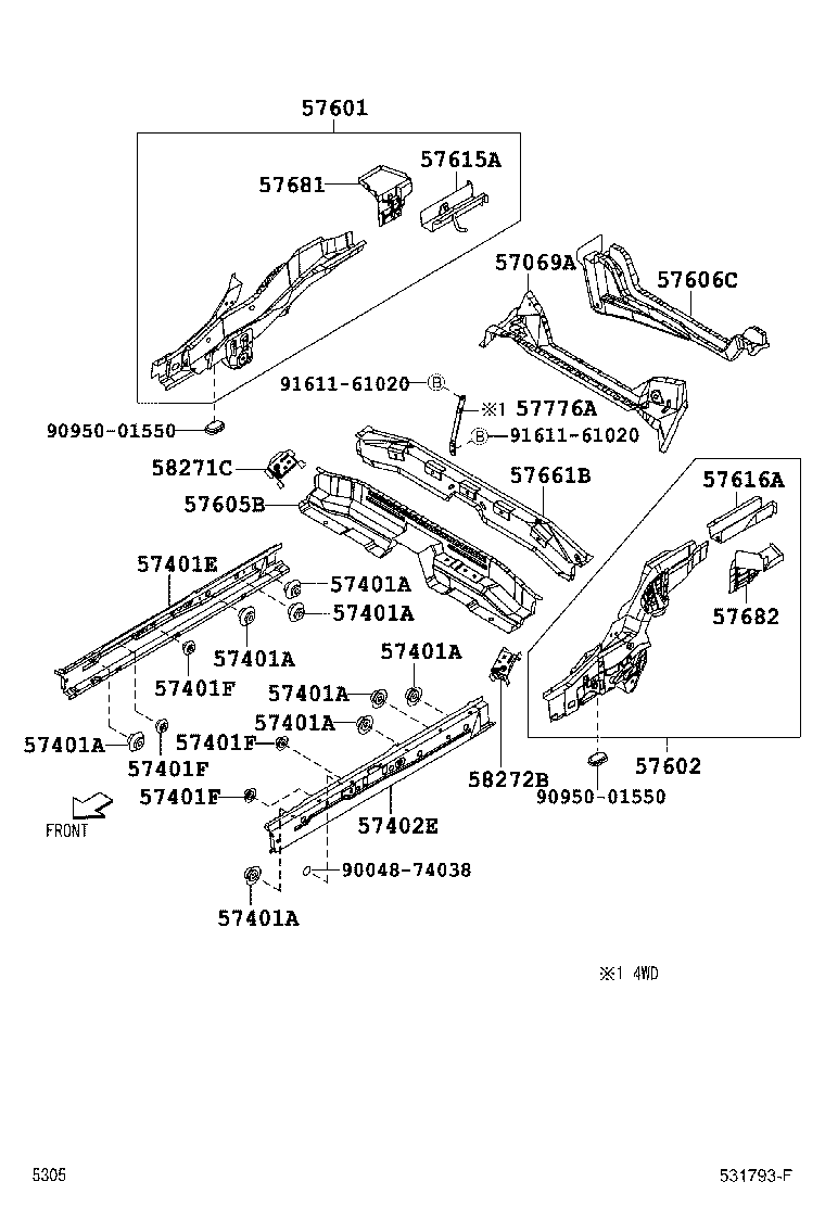 57069-B1020 MEMBER, REAR FLOOR, CENTER product image