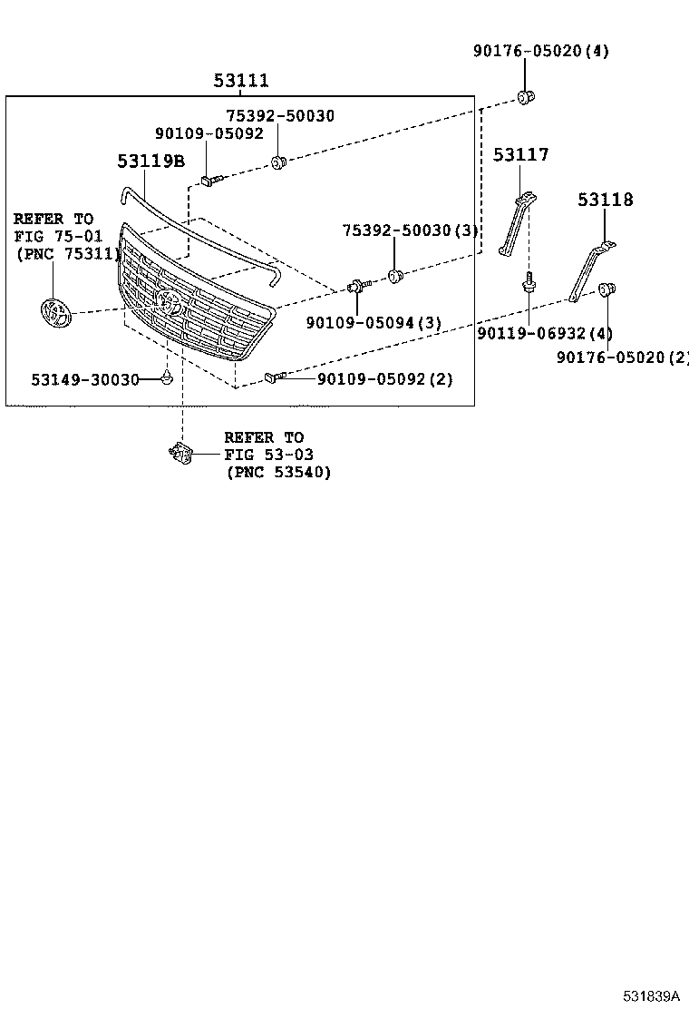 53100-30230 GRILLE, RADIATOR product image