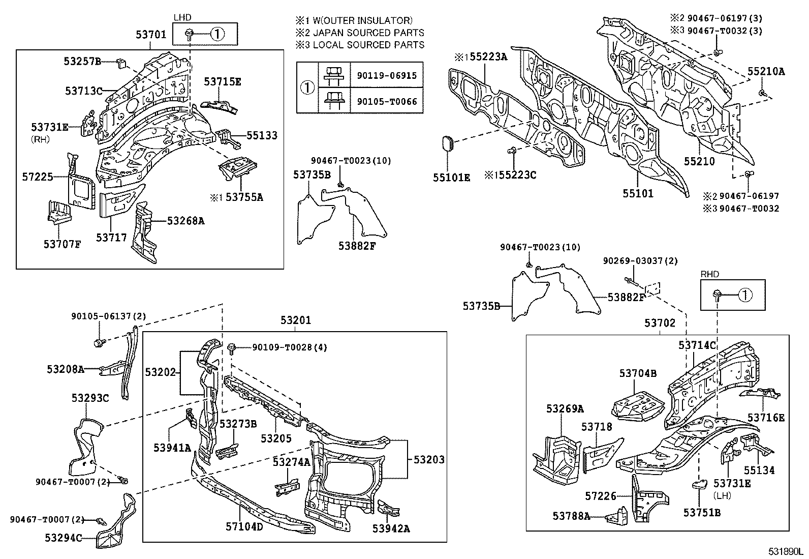 53701-0K210 APRON SUB-ASSY, FRONT FENDER, RH product image