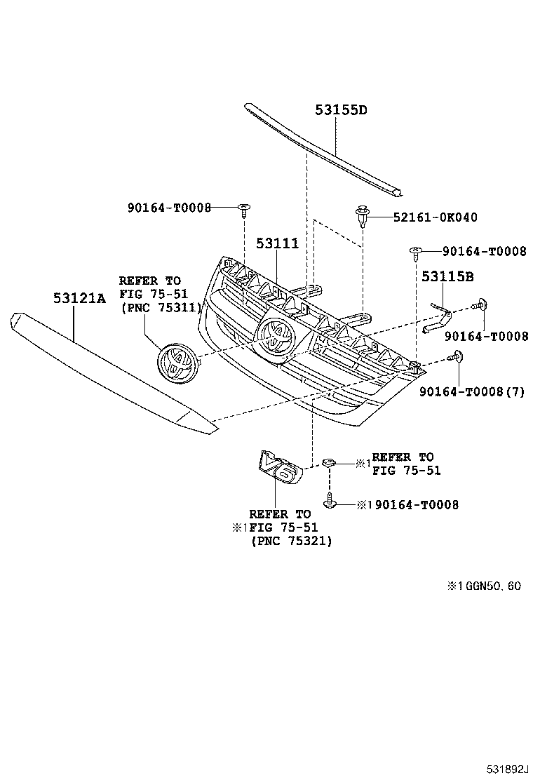 53111-0K340 GRILLE, RADIATOR product image