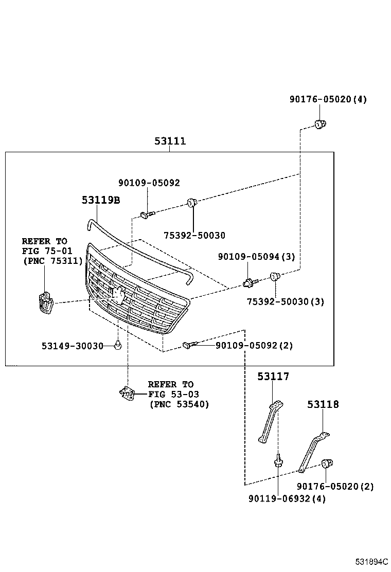 53100-0N020 GRILLE, RADIATOR product image