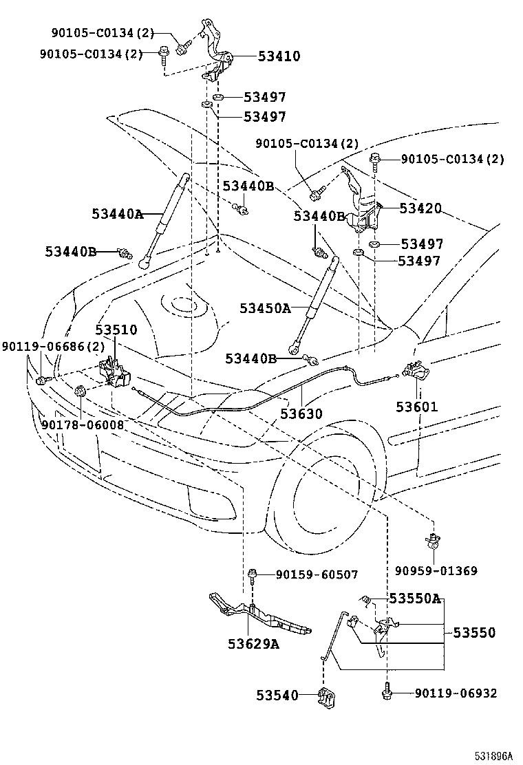 53540-0N010 LEVER ASSY, AUXILIARY CATCH RELEASE product image