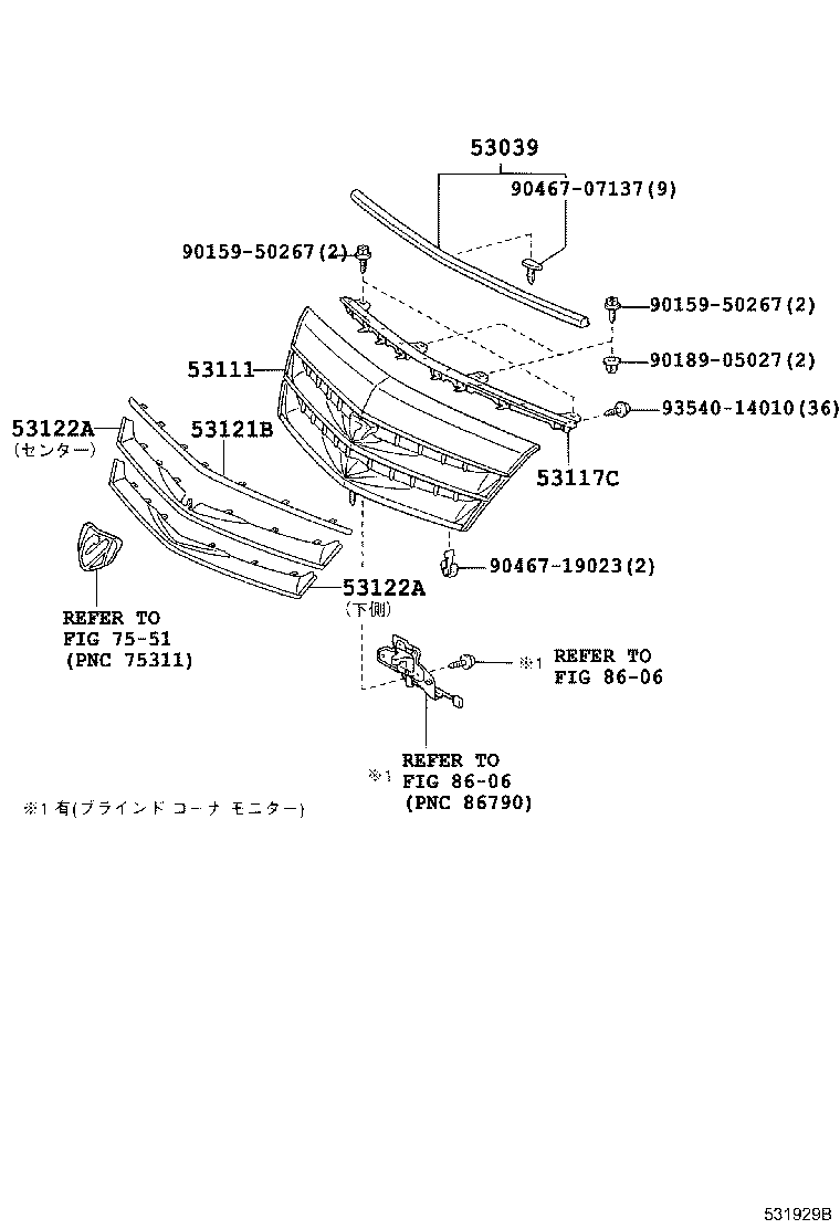 53121-58010 MOULDING, RADIATOR GRILLE, UPPER product image