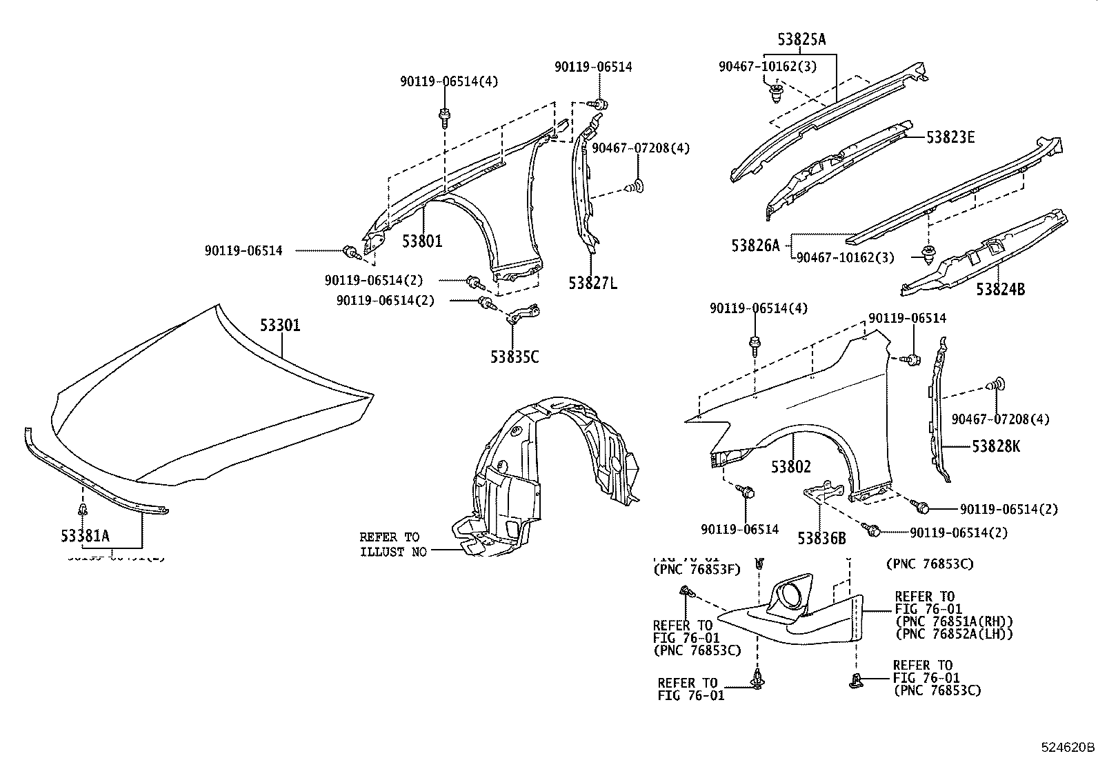 Toyota 53824-53010 PROTECTOR, FRONT SIDE PANEL, NO.2 LH