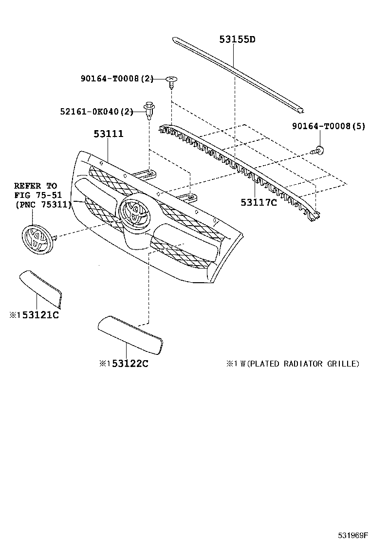 53111-0K010 GRILLE, RADIATOR product image