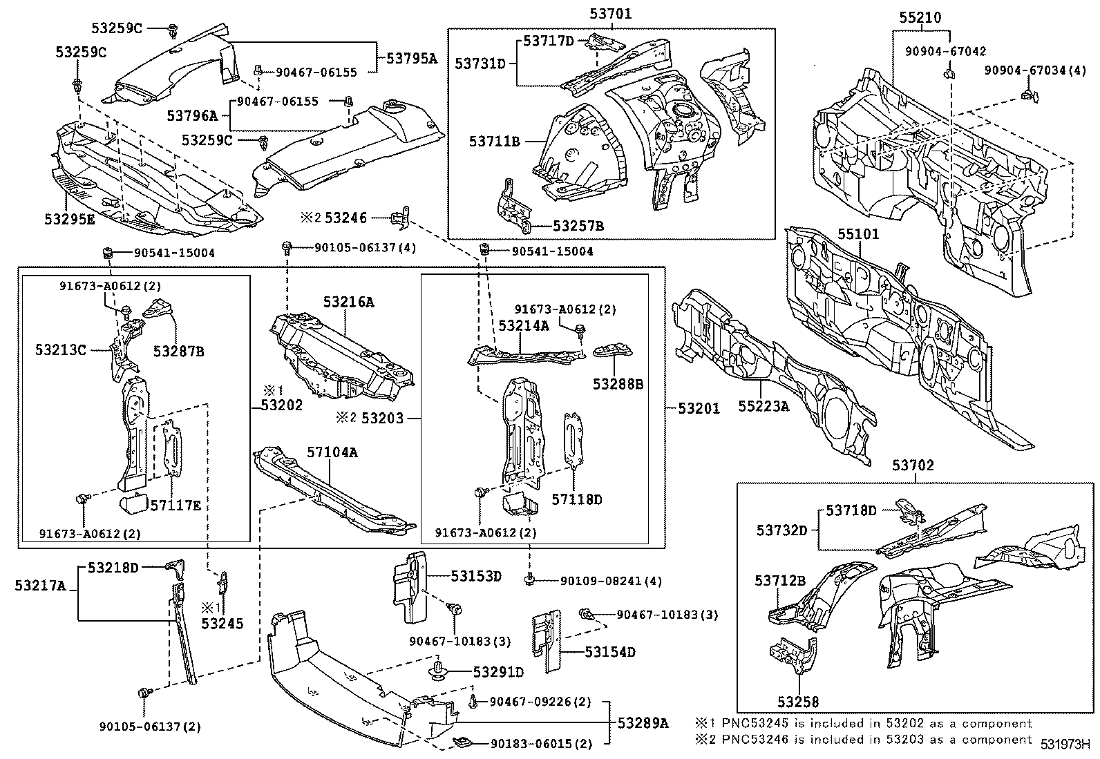 Toyota 53701-53050 APRON SUB-ASSY, FRONT FENDER, RH
